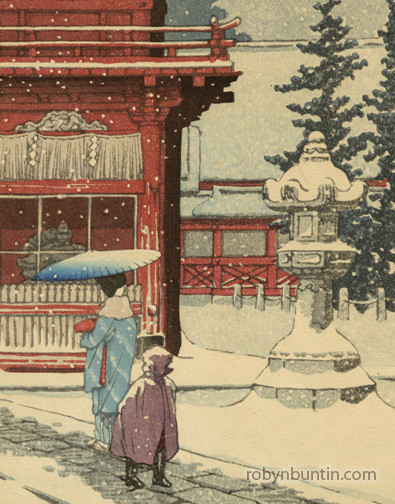 Hasui Kawase - Snow at Nezu-Gongen Shrine