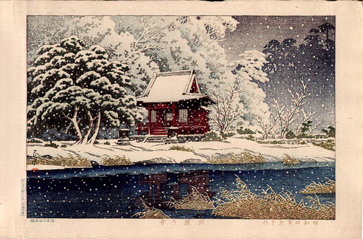 Hasui Kawase - Snowy Inokashira, Benten