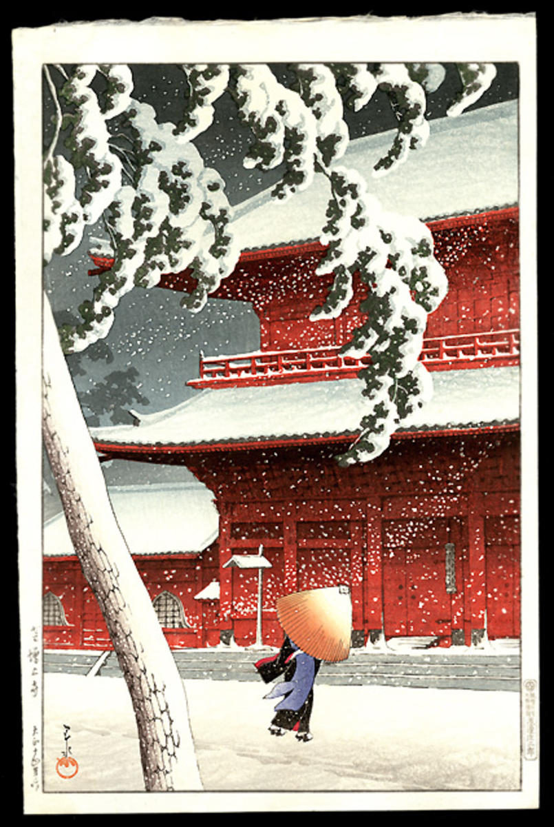 Hasui Kawase - Snow at Zojoji Temple, Shiba (Zojyoji) — 芝増上寺