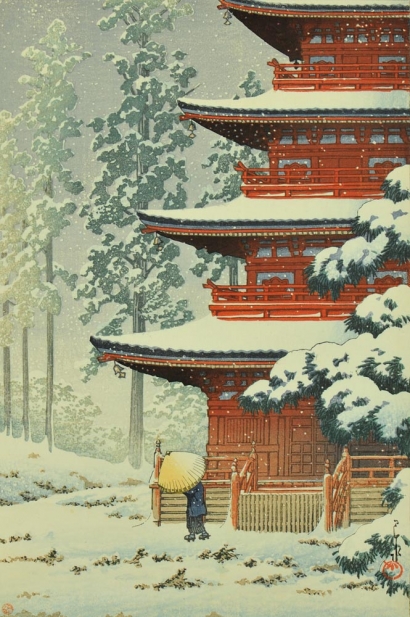 Hasui Kawase - Saishoin Temple in Snow, Hirosaki