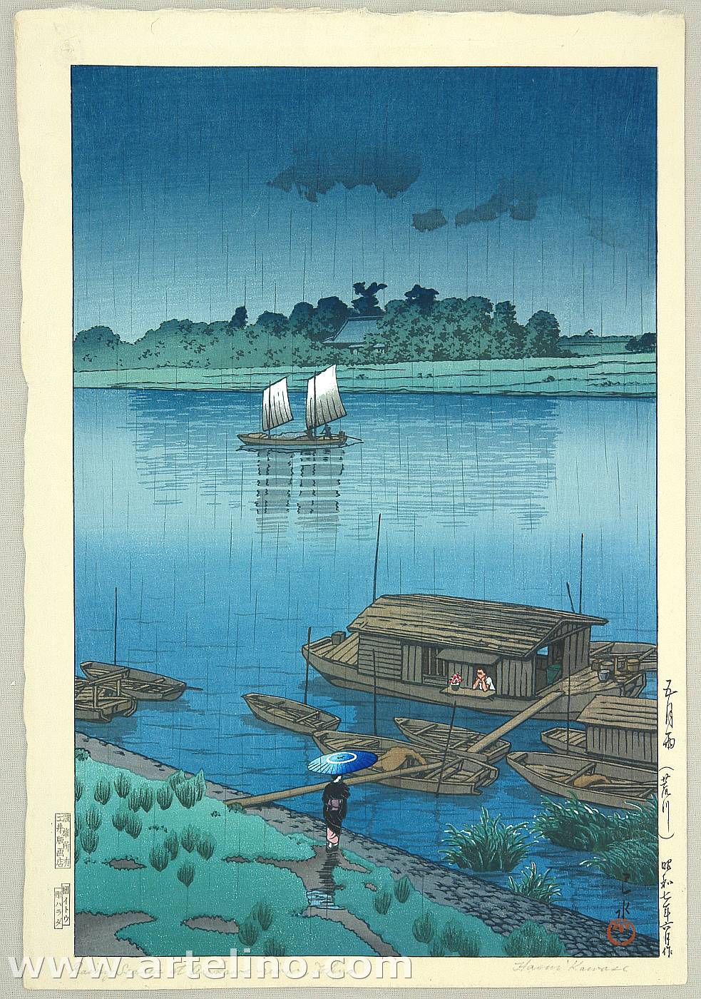 Hasui Kawase - Early Summer Rain at Arakawa