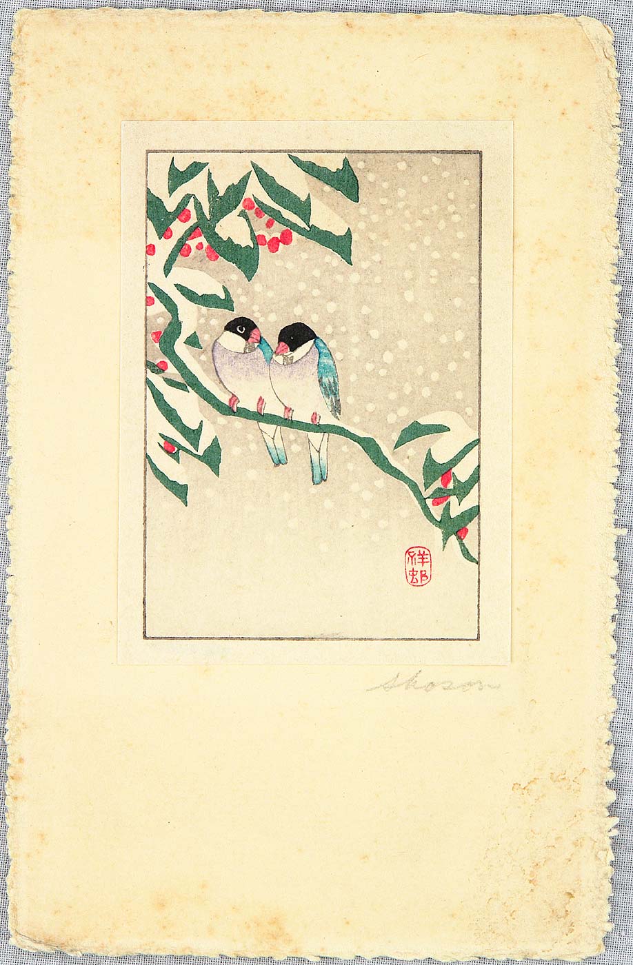 Ohara Koson - Bluebirds on a Snowy Branch