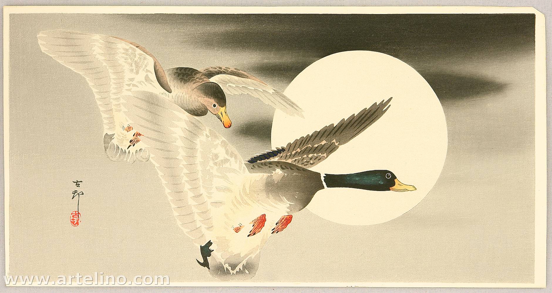 Ohara Koson - Two Mallard Ducks and the Moon