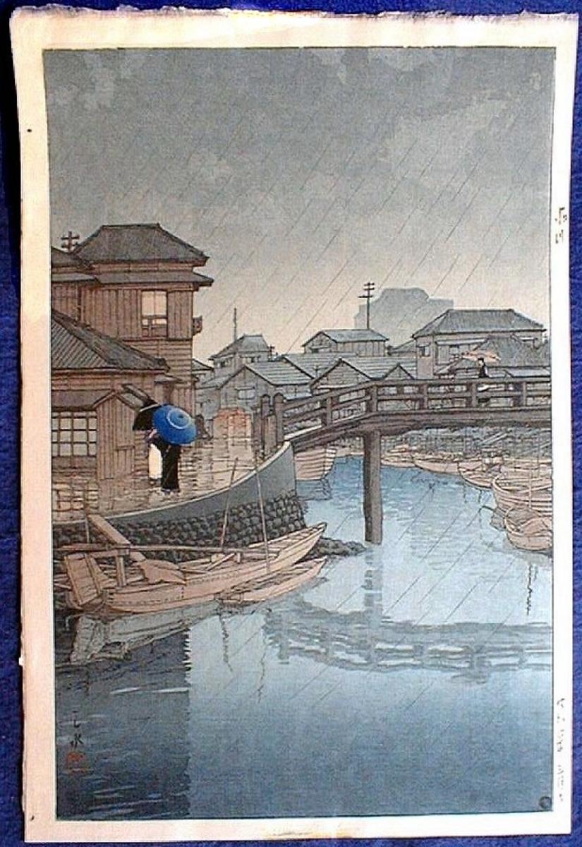 Hasui Kawase - Rainy Season at Ryoshimachi, Shinagawa