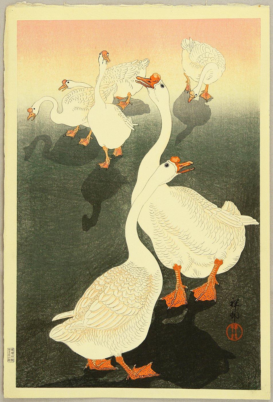 Ohara Koson - Six Geese and Shadows