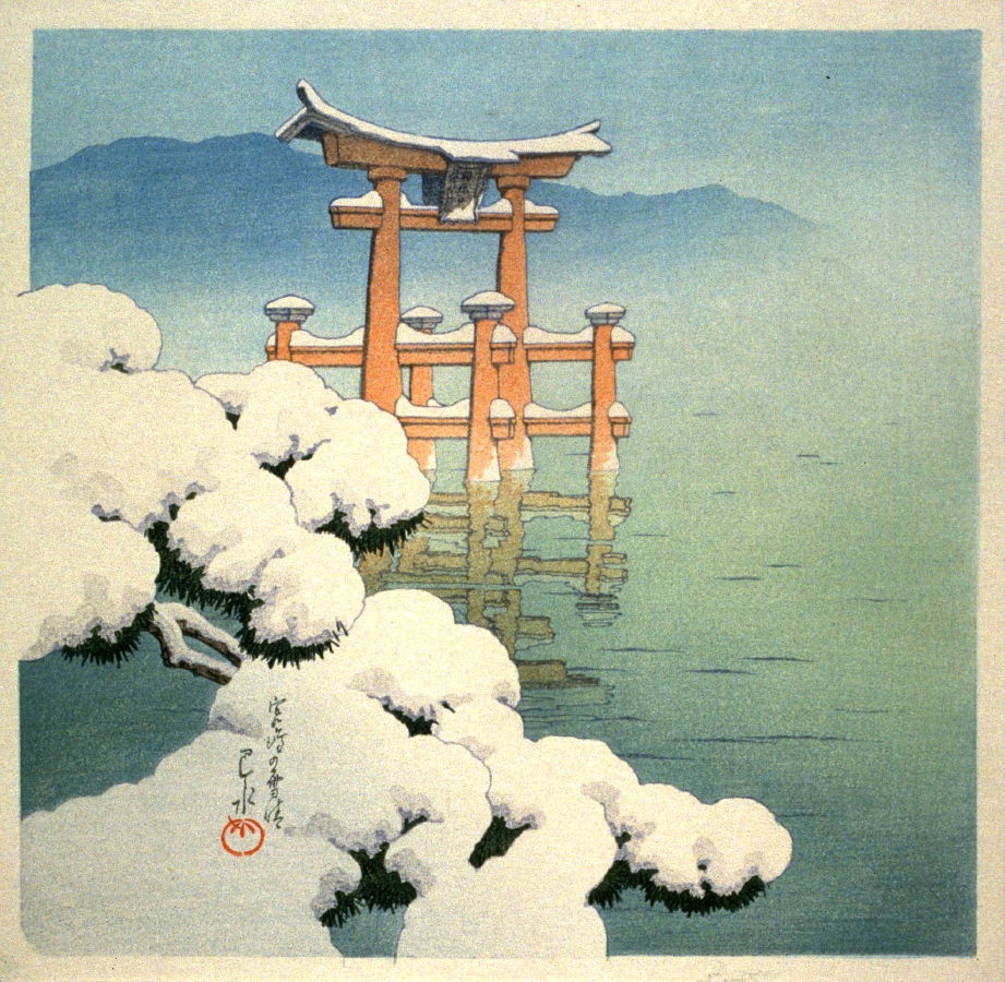 Hasui Kawase - Lingering Snow at Miyajima