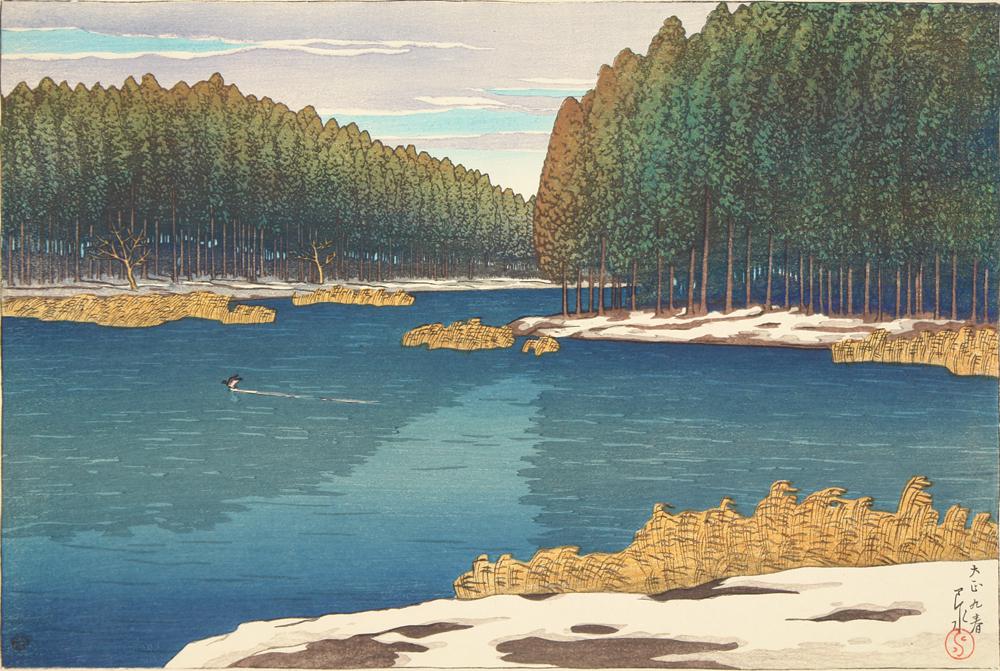 Hasui Kawase - Lingering Snow at Inokashira, from the series Twelve Scenes of Tokyo