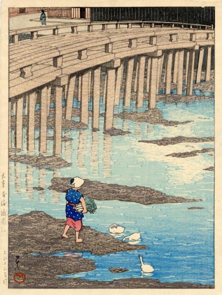 Hasui Kawase - Gion bashi bridge, Asakusa