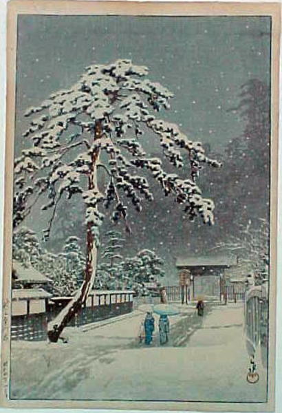 Hasui Kawase - Ikegami Honmonji (Honmonji Temple in Snow)