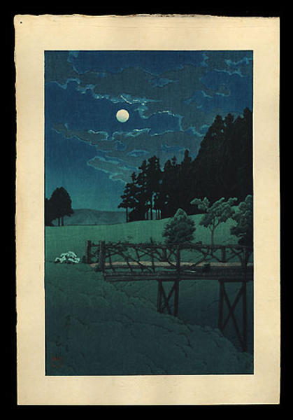 Hasui Kawase - Moon over Akebi Bridge