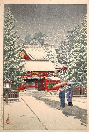 Hasui Kawase - Snow at Hinoeda Shrine (Shatô no yuki, Hinoedajinja)