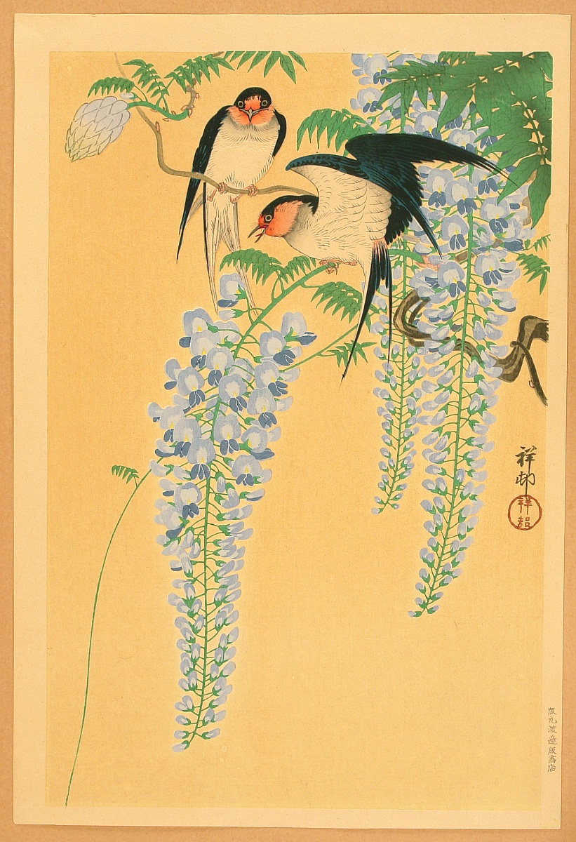 Ohara Koson - Swallows and Wisteria