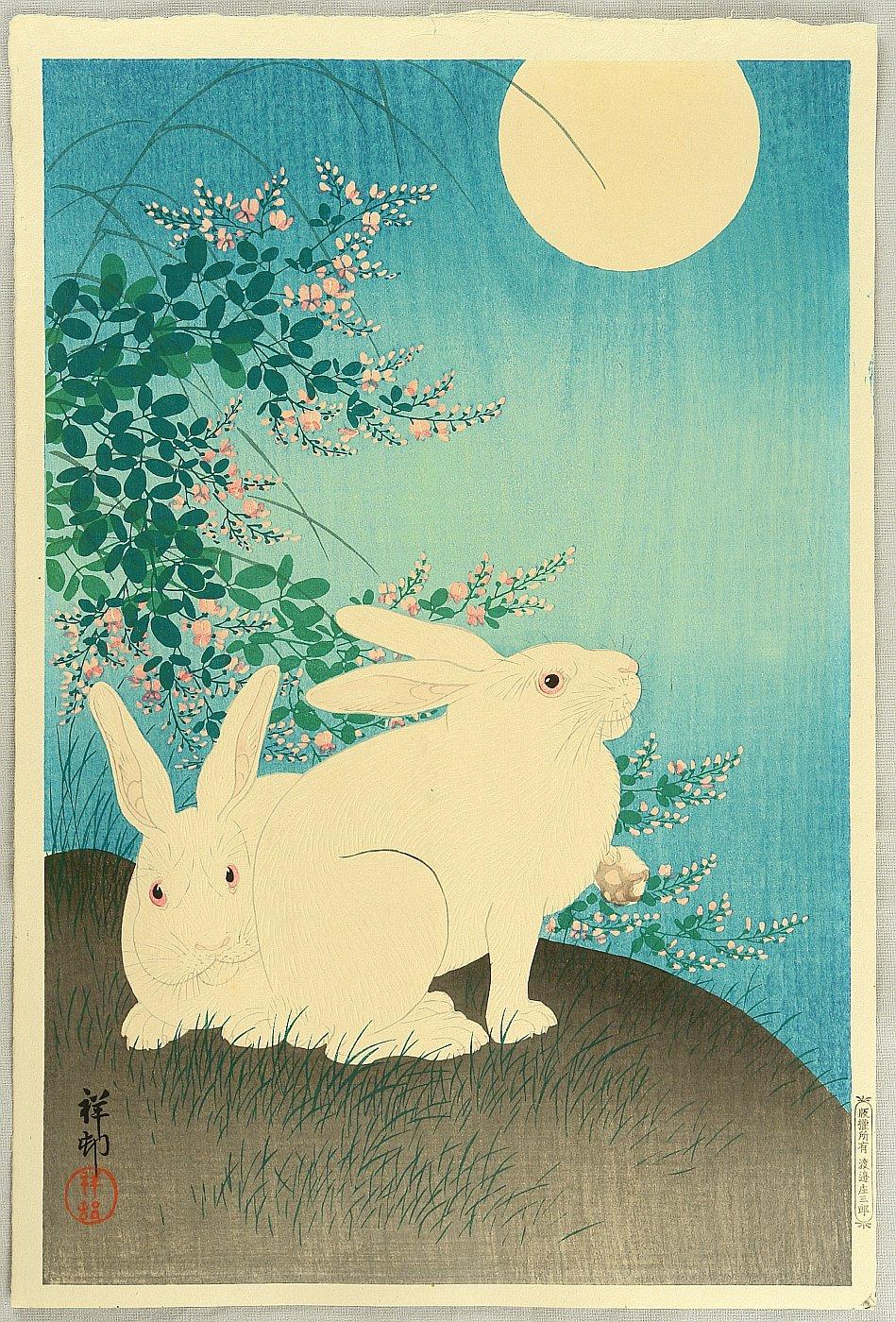 Ohara Koson - Rabbits and the Moon