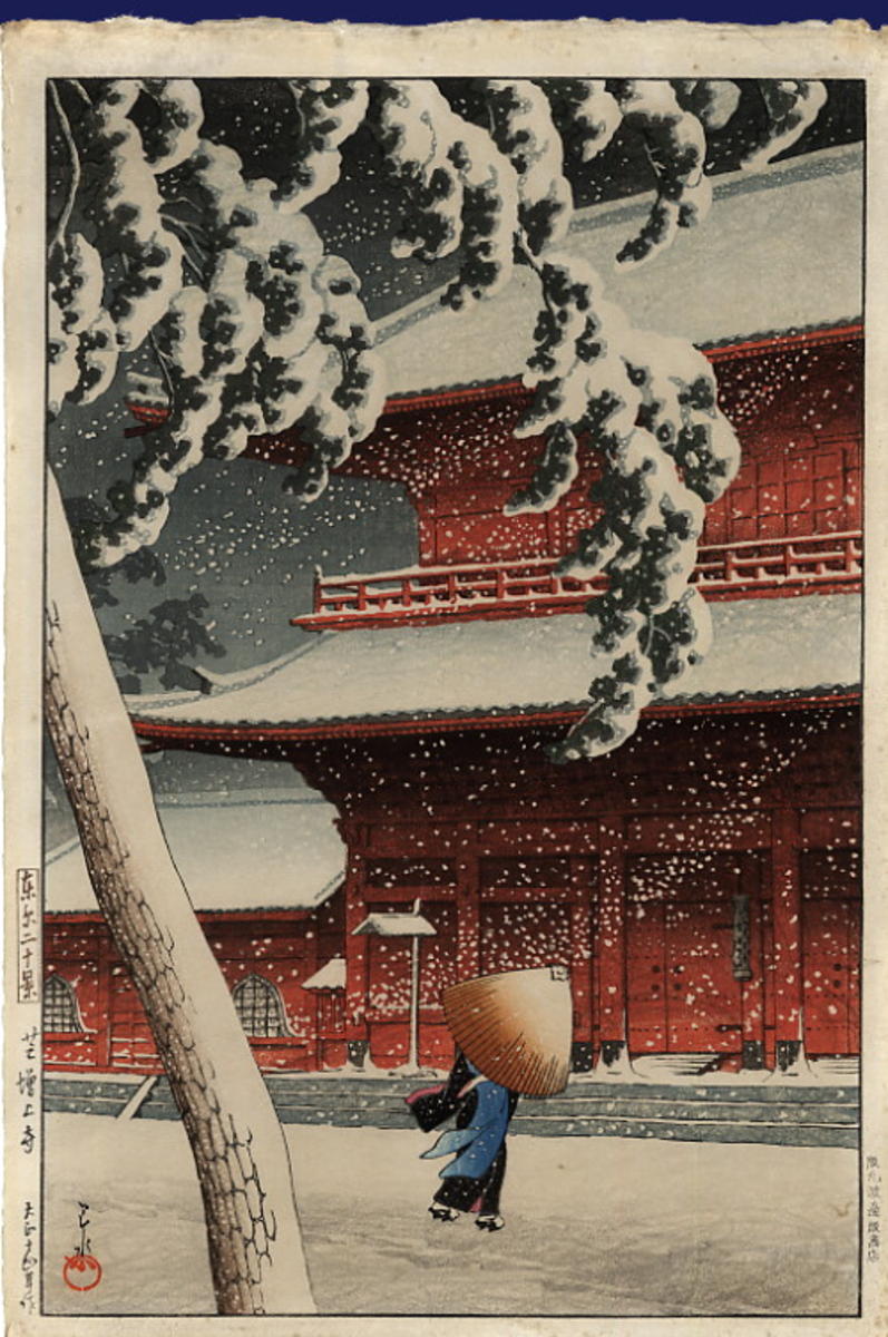 Hasui Kawase - Snow at Zojoji Temple, Shiba (Zojyoji) — 芝増上寺