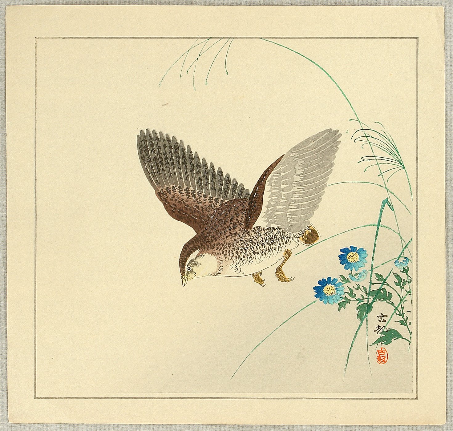 Ohara Koson - Quail and Blue Flowers