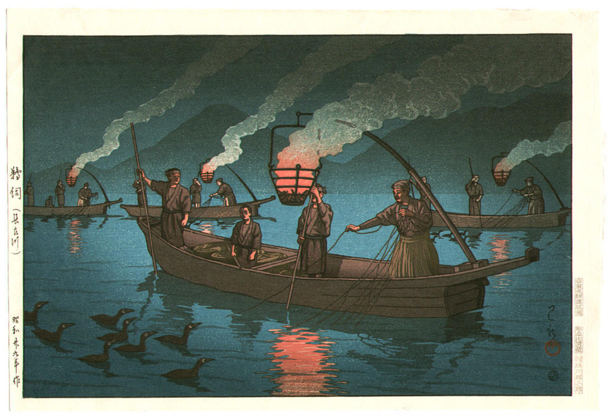 Hasui Kawase - Cormorant Fishing on Nagaragawa — 鵜飼（長良川）