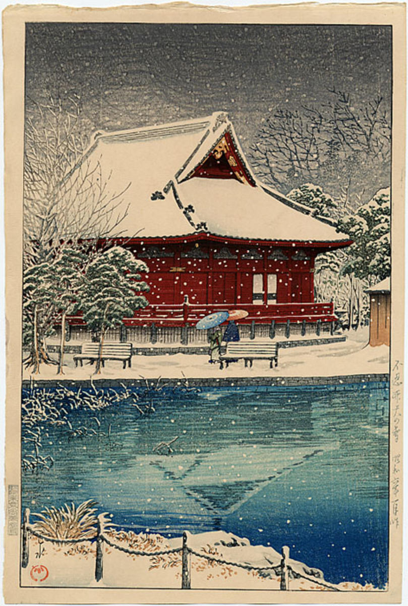 Hasui Kawase - Snow at Shinobazu Benten Shrine