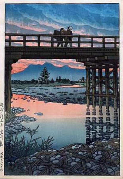 Hasui Kawase - Iwai Bridge, Nozu Sakuyama — 佐久山岩井橋