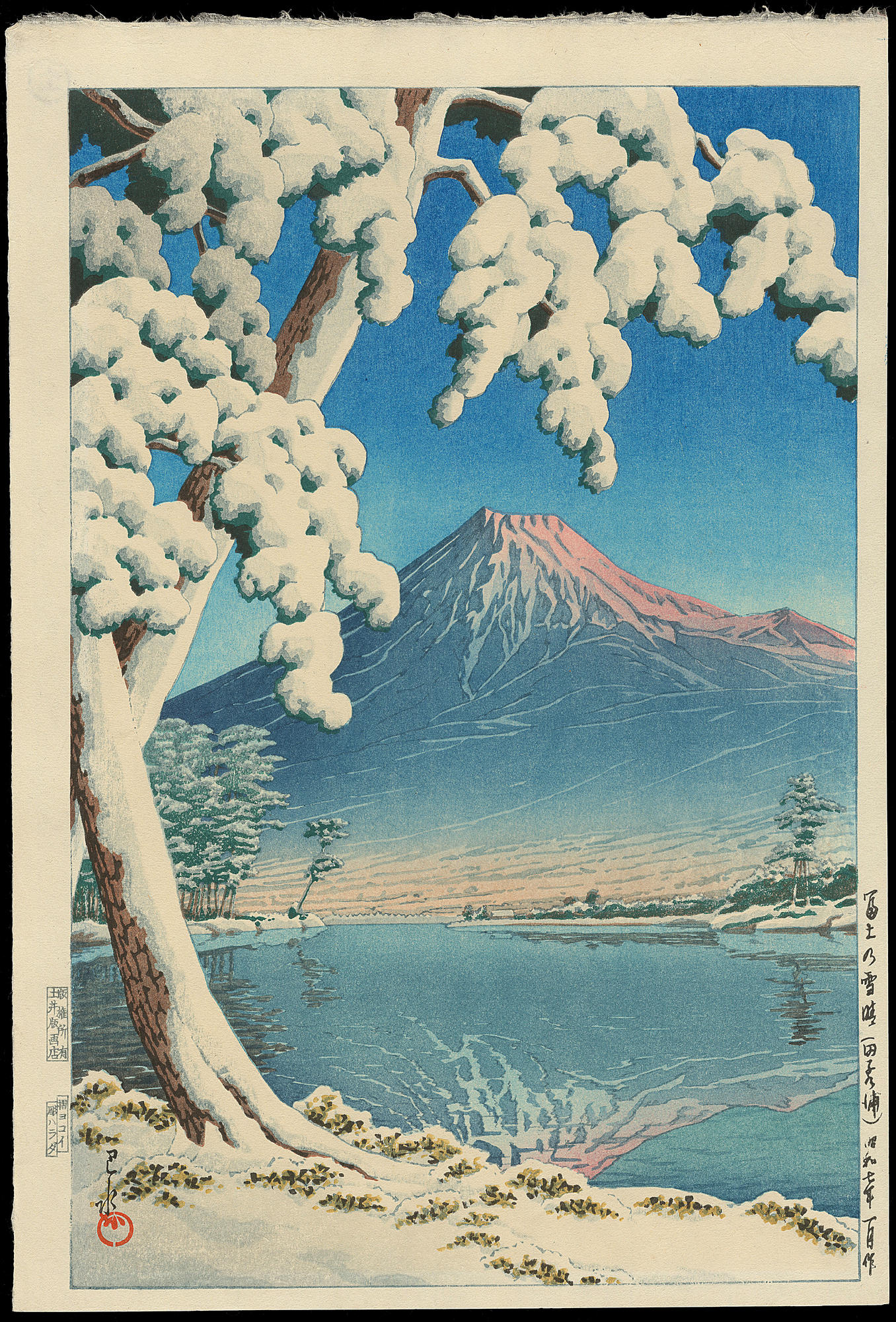 Hasui Kawase - Clearing After a Snowfall on Mt Fuji (Tagonoura Beach)