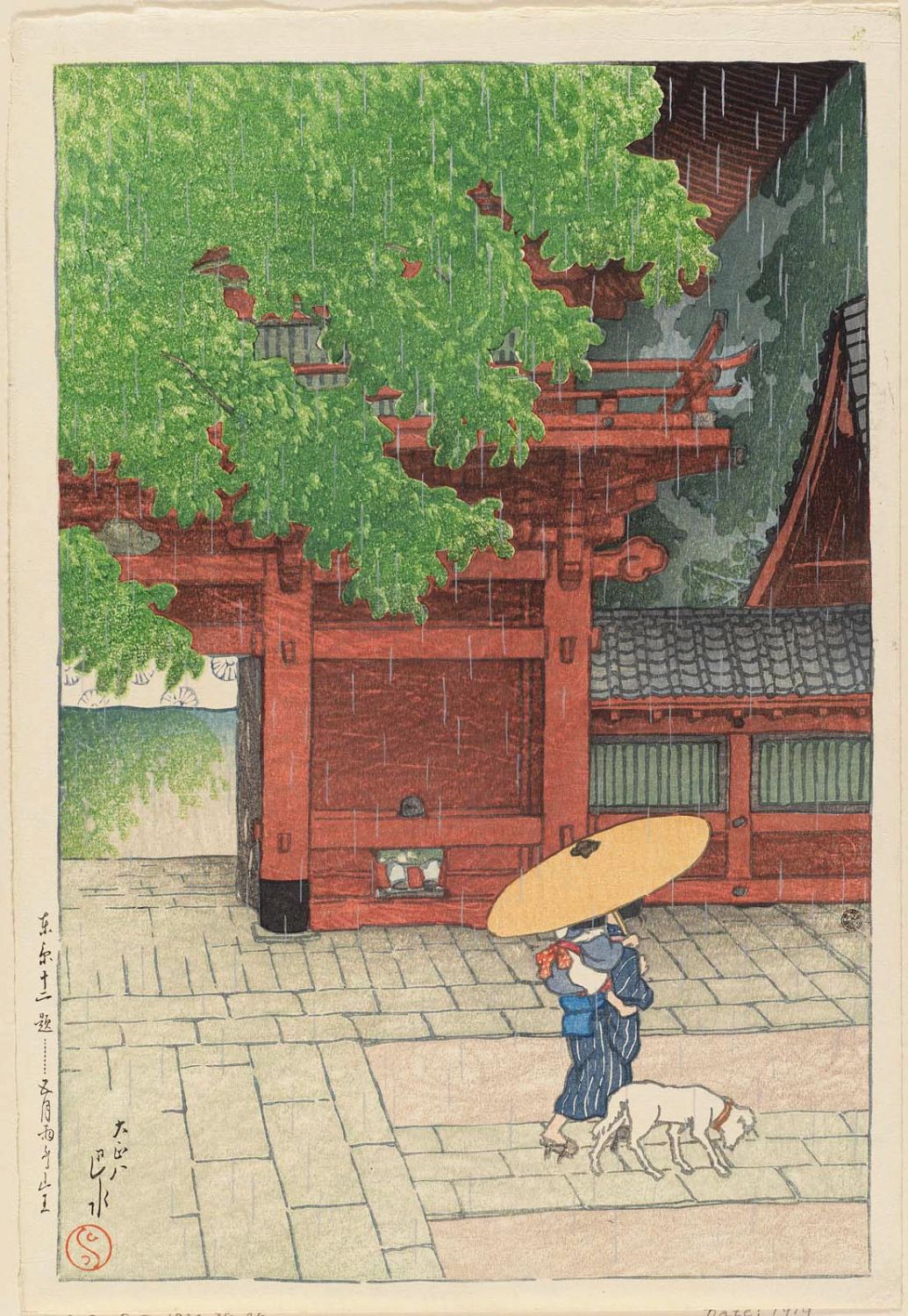 Hasui Kawase - Early Summer Rain at the Sannô Shrine (Samidare furu Sannô), from the series Twelve Scenes of Tokyo (Tôkyô jûnidai)