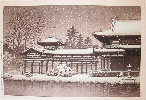 Hasui Kawase - Evening Snow at Byodoin