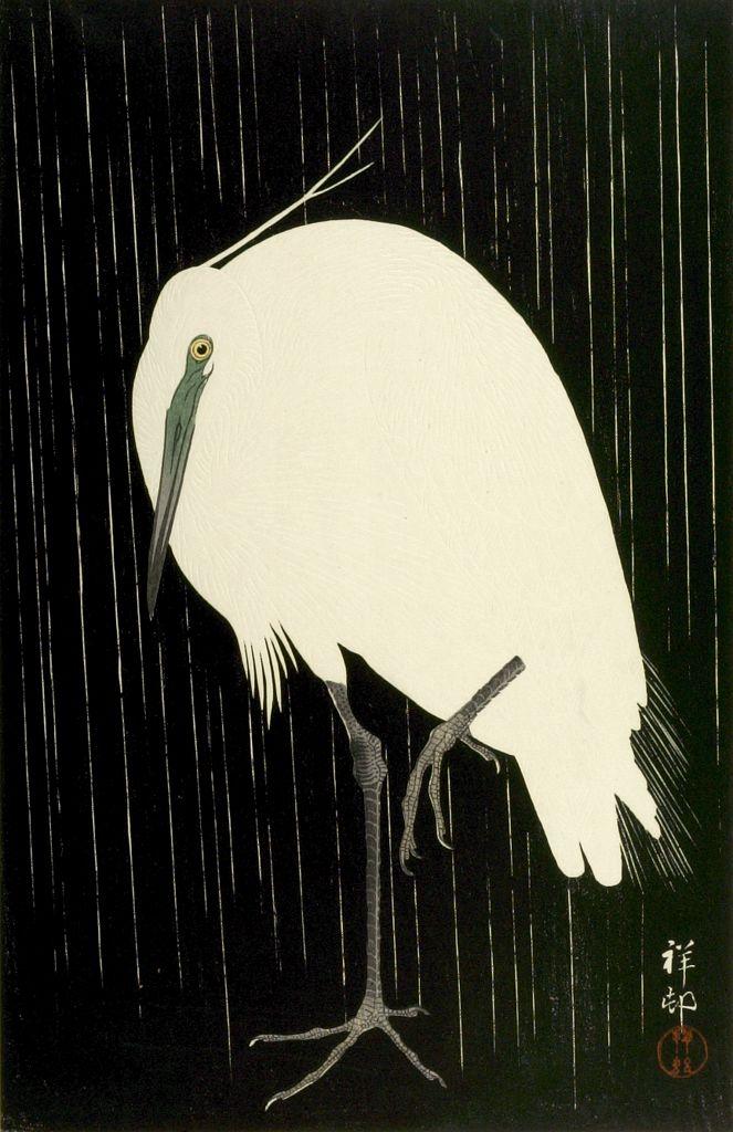 Ohara Koson - Heron in the Rain, Shôwa period, circa 1928