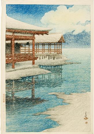 Hasui Kawase - A Fine Winter’s Sky, Miyajima, from the series Souvenirs of Travel, Second Series