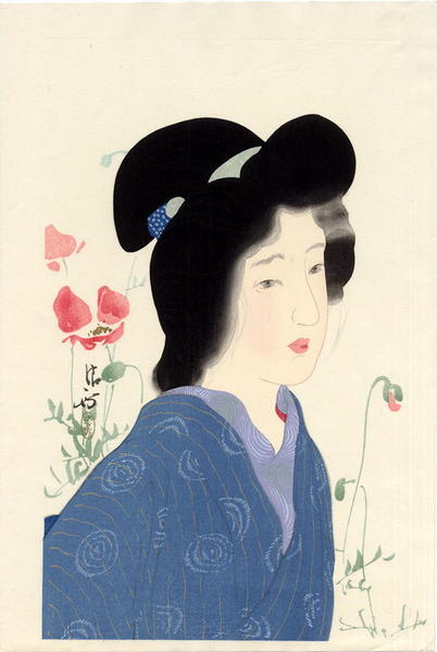 Hasui Kawase - Girl with Poppies