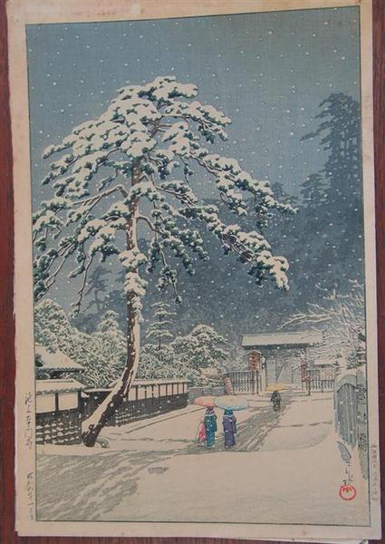 Hasui Kawase - Ikegami Honmonji (Honmonji Temple in Snow)