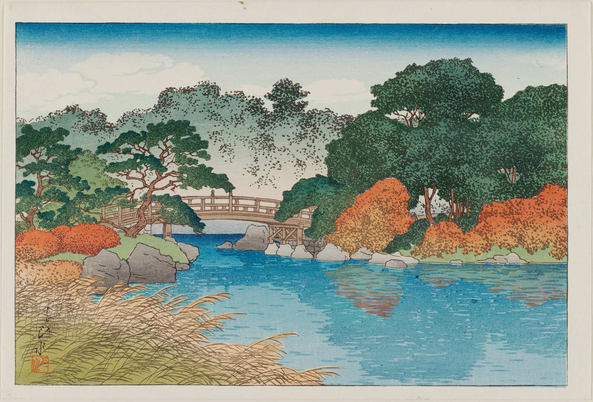 Hasui Kawase - The Garden in Autumn, from an untitled series of views of the Mitsubishi villa in Fukagawa