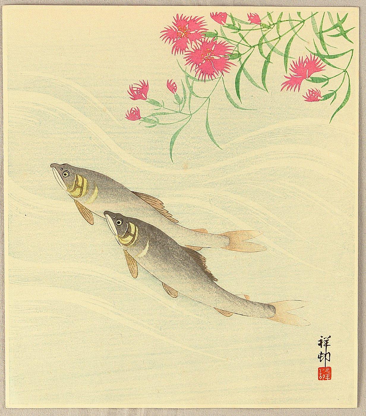 Ohara Koson - Trouts and Wild Pink