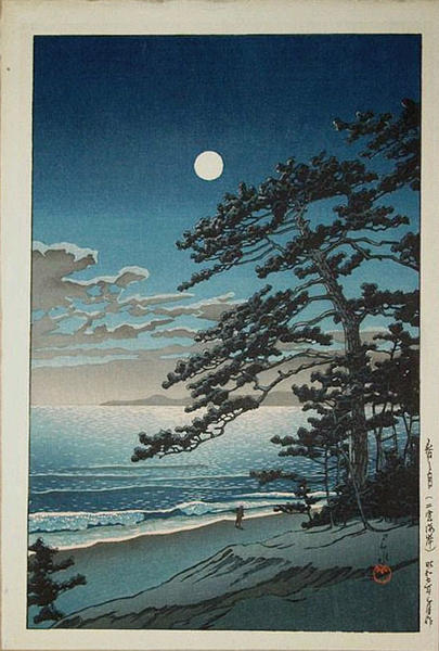 Hasui Kawase - Spring Moon at Ninomiya Beach