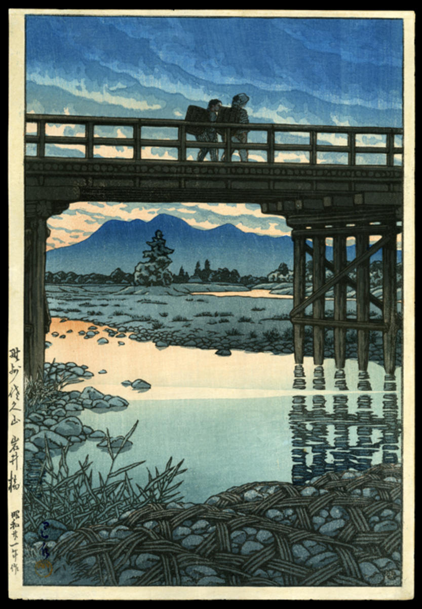 Hasui Kawase - Iwai Bridge, Nozu Sakuyama — 佐久山岩井橋