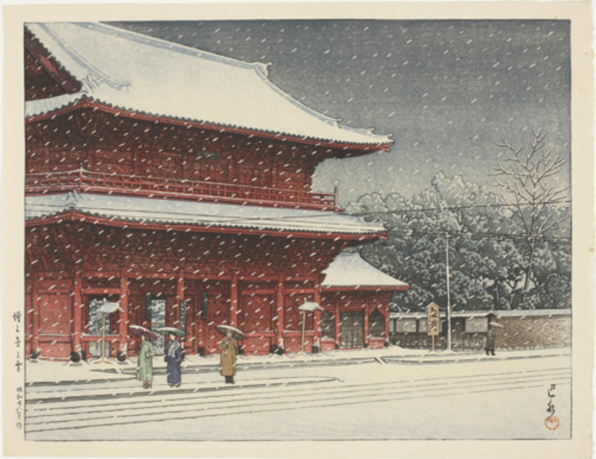 Hasui Kawase - Snow at Zojoji Temple — 増上寺の雪