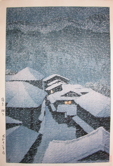 Hasui Kawase - Shiobara in Snowstorm