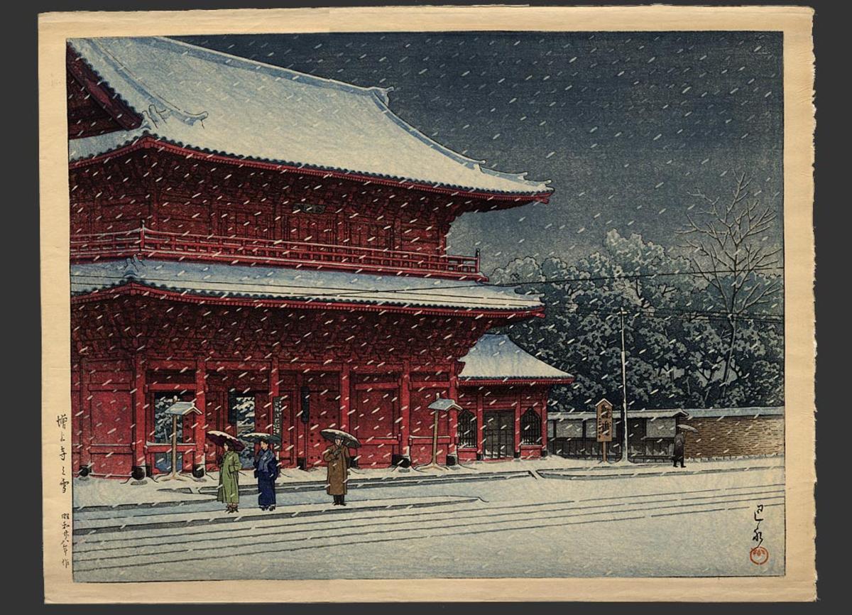 Hasui Kawase - Snow at Zojoji Temple — 増上寺の雪