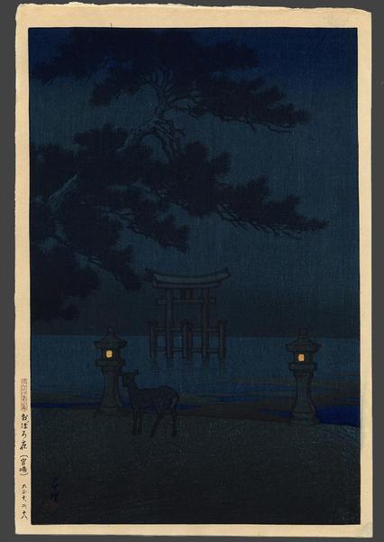 Hasui Kawase - Hazy night at Miyajima – Oboroyo (Miyajima)