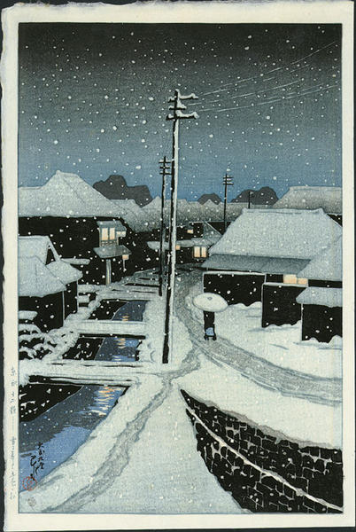 Hasui Kawase - Evening Snow at Terajima