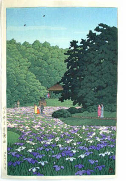 Hasui Kawase - Iris Garden at Meiji Shrine, Tokyo