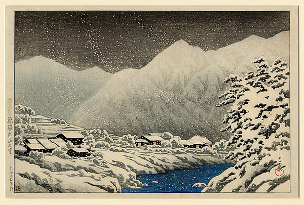 Hasui Kawase - In the Snow, Nakayama-shichiri Road, Hida