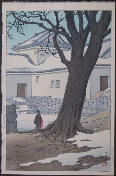 Hasui Kawase - Lingering Snow at Hikone Castle