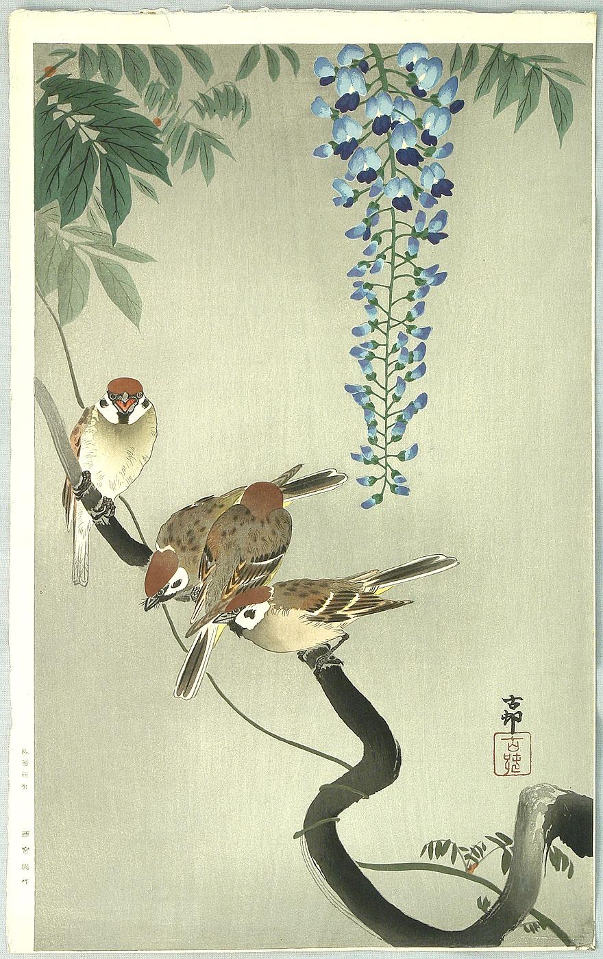 Ohara Koson - Sparrows and Wisteria