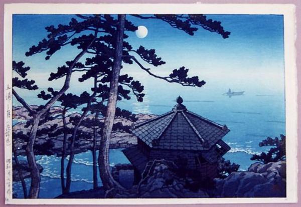 Hasui Kawase - Moon at Goura, Ibaragi- Isura- Izura