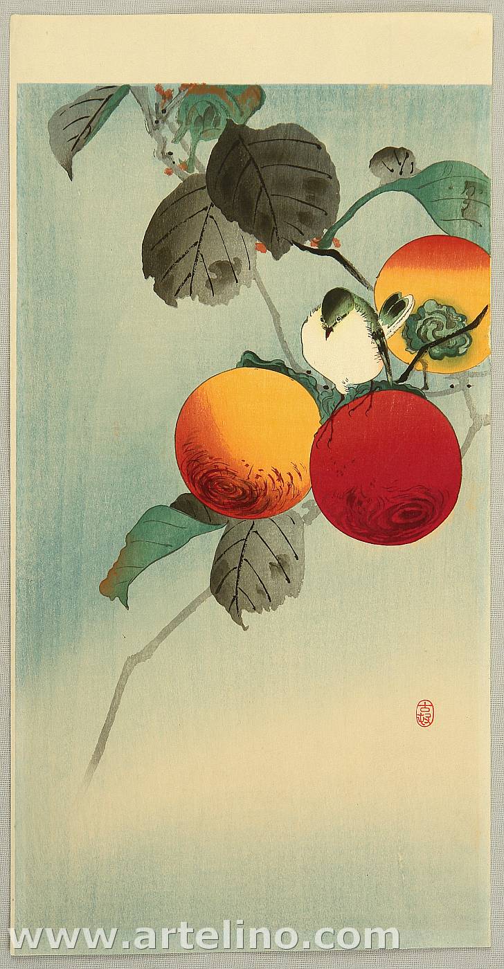 Ohara Koson - Nuthatcher atop Persimmon