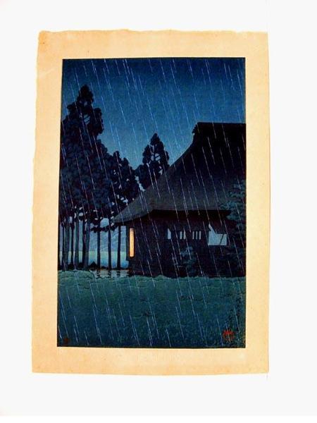 Hasui Kawase - Evening Rain at a Lakeside Tearoom