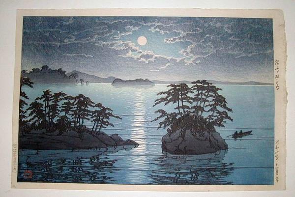 Hasui Kawase - Futago Island – Moonlight At Matsushima