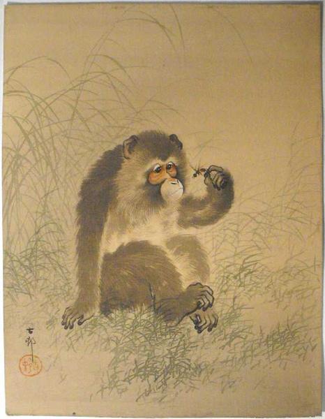 Ohara Koson - Monkey Holding a Dragonfly