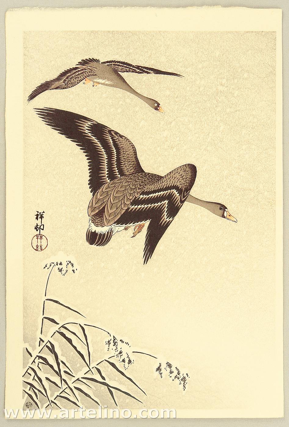 Ohara Koson - Geese in Snow Falling Sky