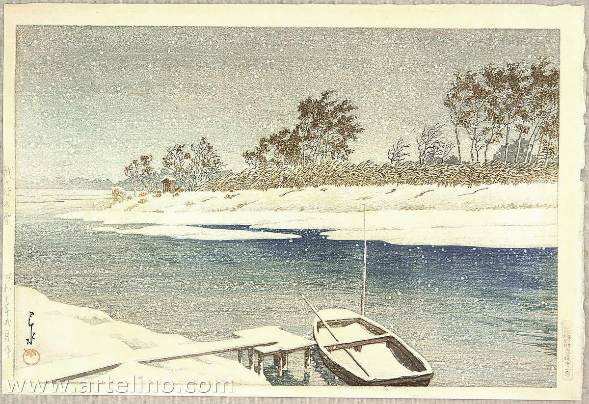 Hasui Kawase - Snow at Koshigaya