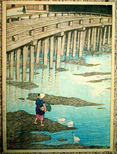 Hasui Kawase - Gion bashi bridge, Asakusa